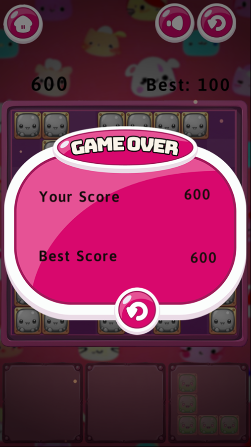 Cute Blocks Game Over Screenshot.