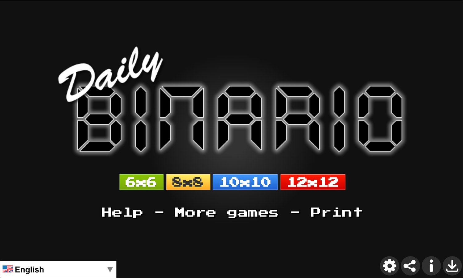 Daily Binario Game Welcome Screen Screenshot.
