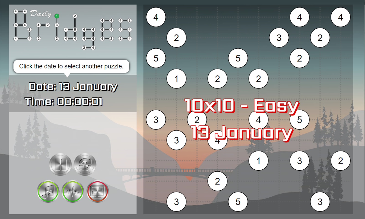 Daily Bridges Game Start Screenshot.