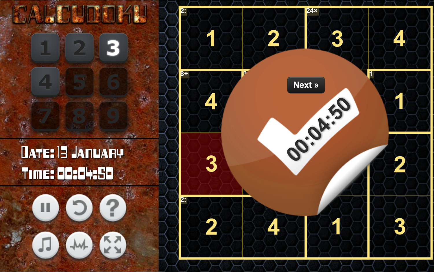 Daily Calcudoku Game Beat Screen Screenshot.