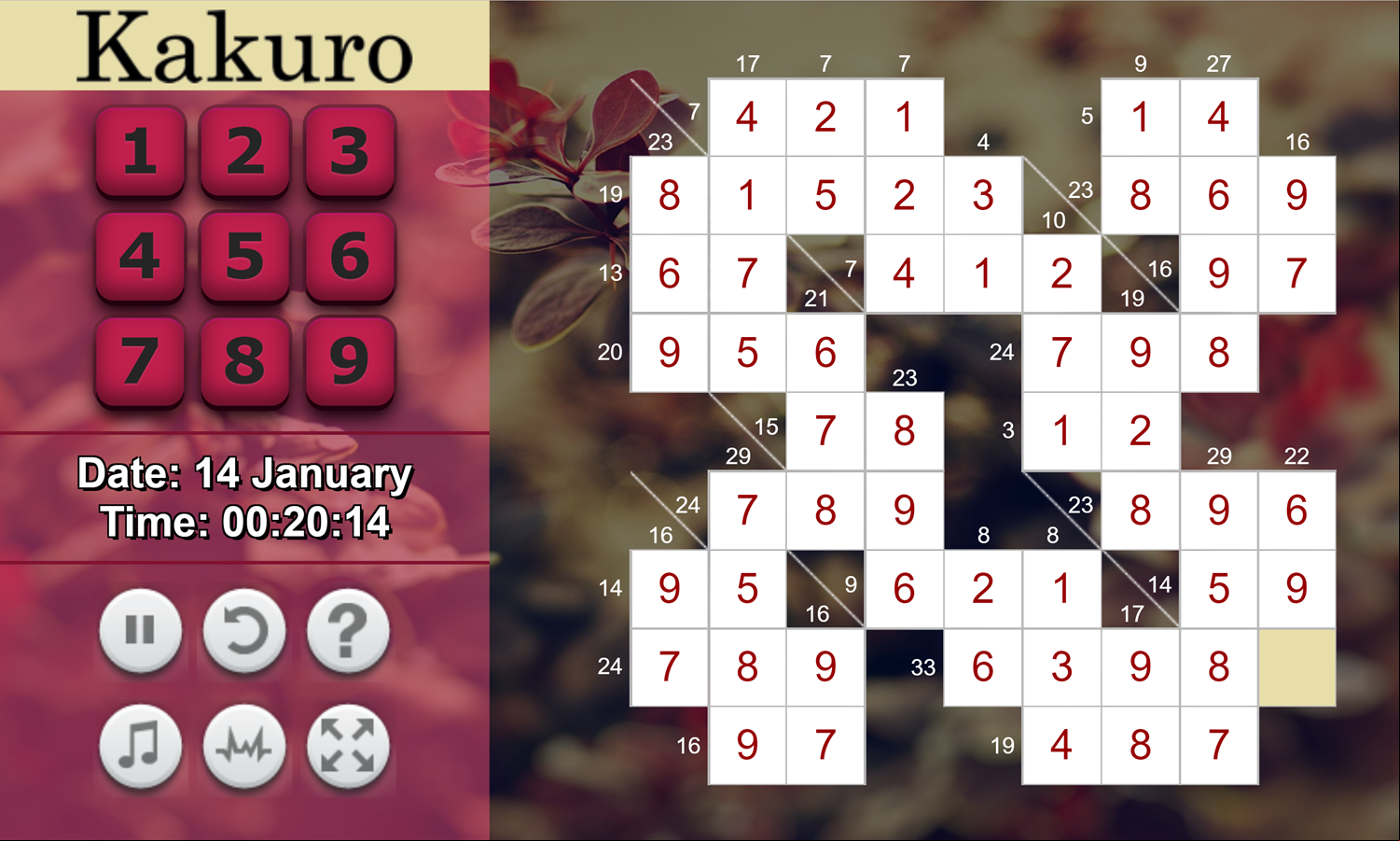 Daily Kakuro Gameplay Screenshot.
