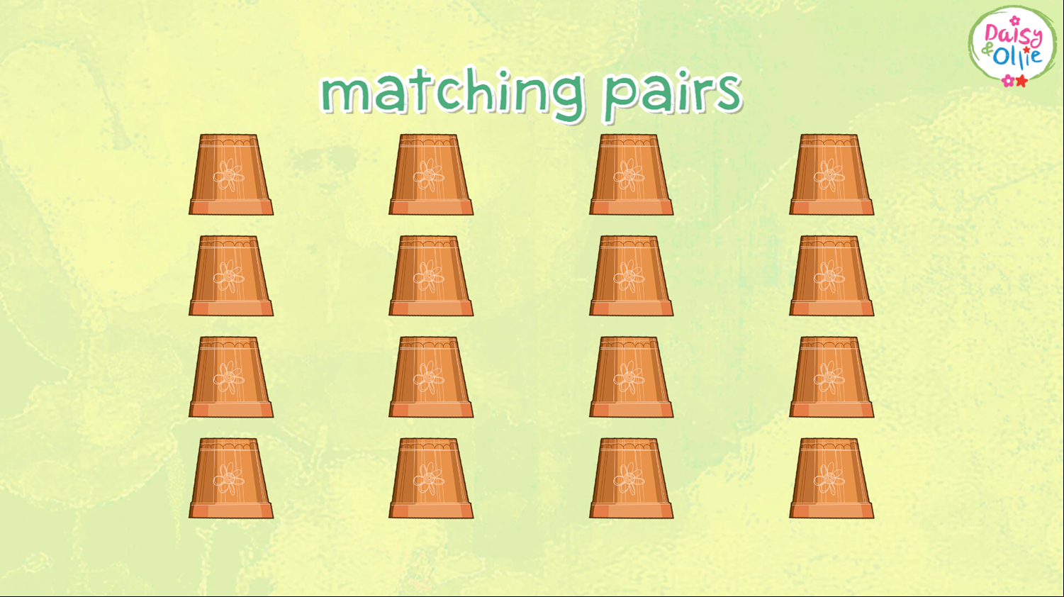 Daisy and Ollie Matching Pairs Game Welcome Screen Screenshot.