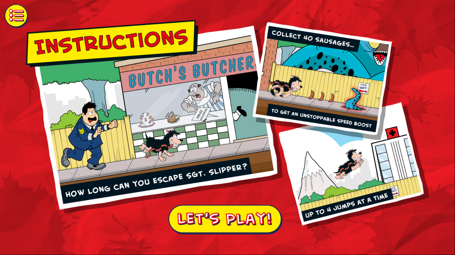 Dennis & Gnasher Gnasher's Deadly Dash Game Instructions Screenshot.