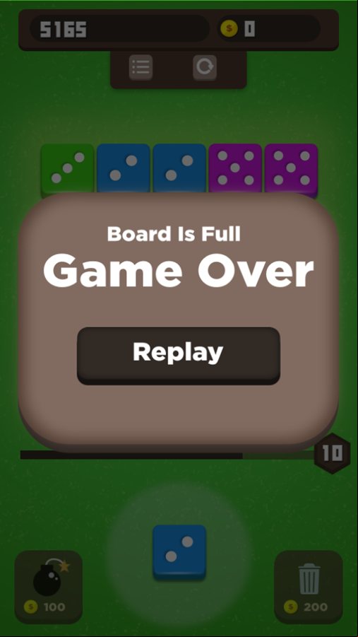 Dice Merge Game Over Screenshot.