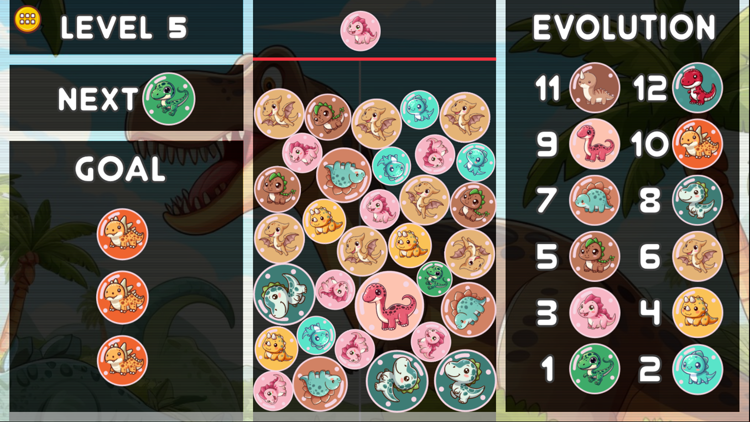 Dino Fusion Bubble Evolution Gameplay Screenshot.
