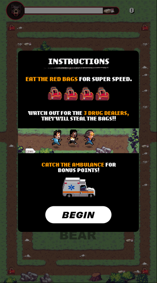 Dire Bear Game Instructions Screenshot.