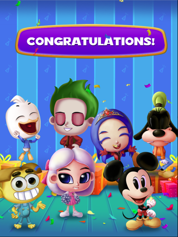 Disney Bubble Burst Game Congratulations Screen Screenshot.