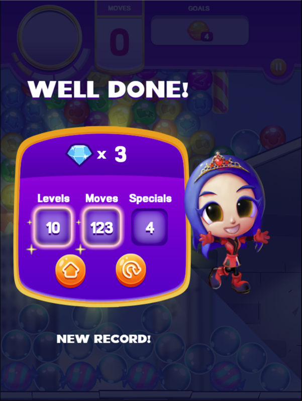 Disney Bubble Burst Game Endurance Mode Beat Screen Screenshot.