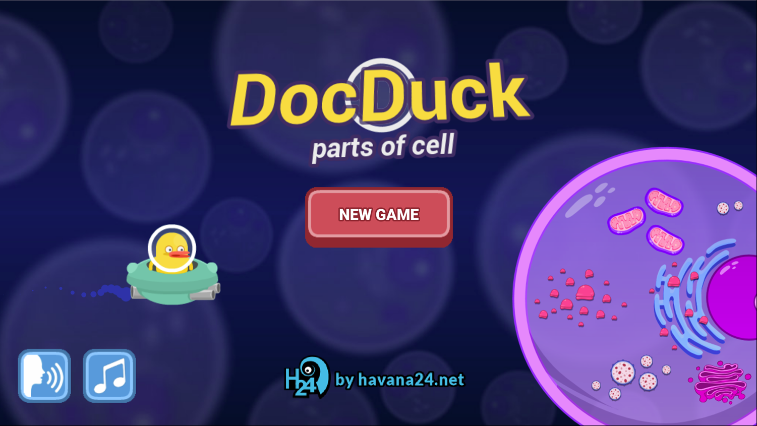 DocDuck Parts of the Cell Game Welcome Screen Screenshot.