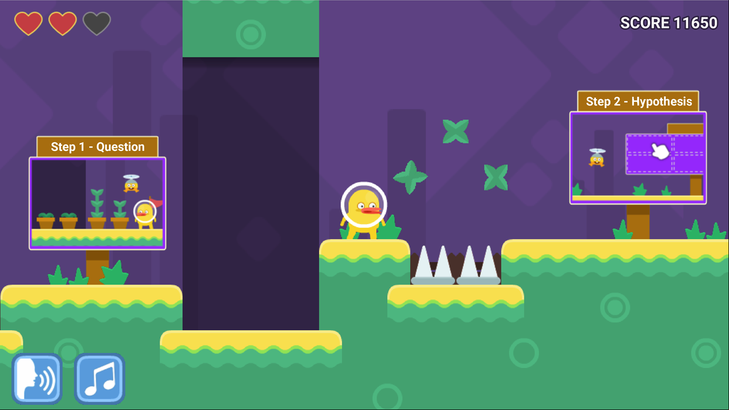 DocDuck Scientific Method Game Steps 1 & 2 Screenshot.