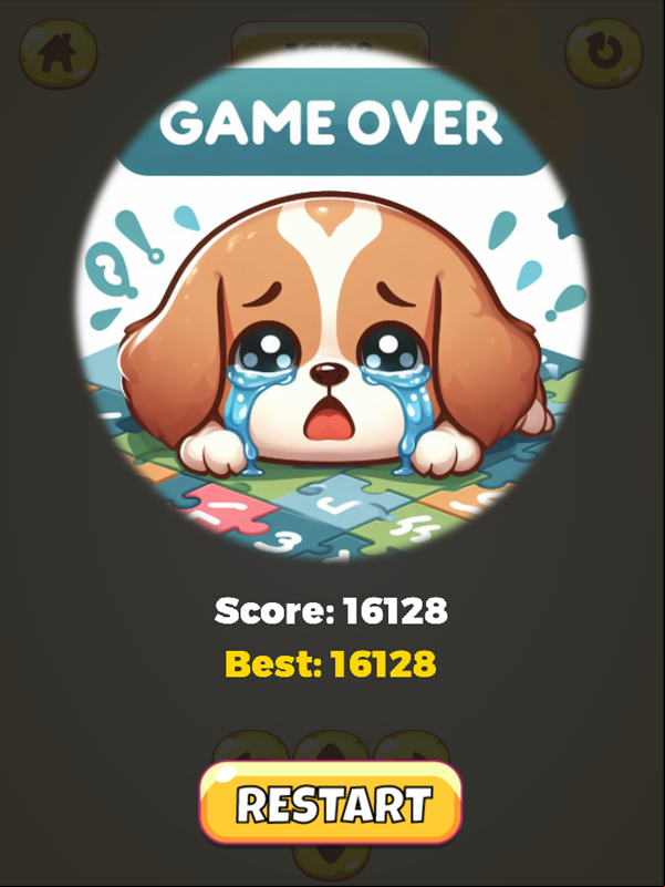 Dog 2048 Game Over Screenshot.