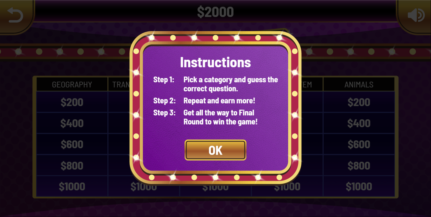 Don't Jeopardize This Game Play Instructions Screen Screenshot.