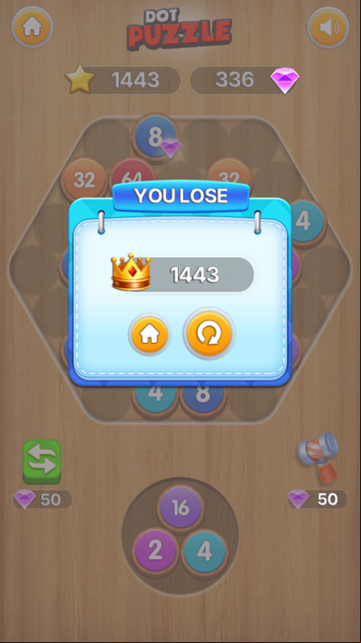 Dot Puzzle Game Over Screenshot.