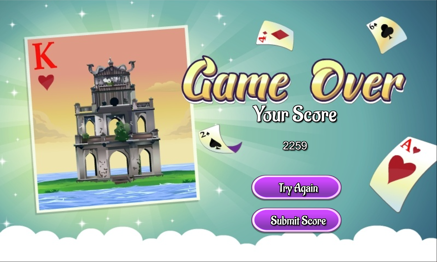 Double Tower of Hanoi Solitaire Game Over Screen Screenshot.