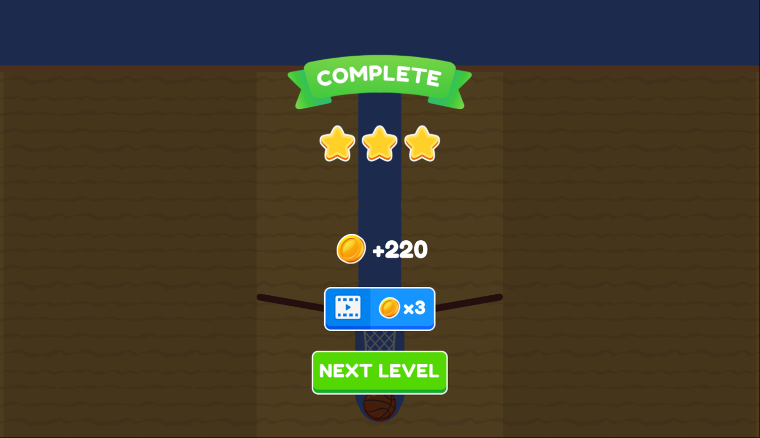 Dunk Digger Game Level Complete Screenshot.