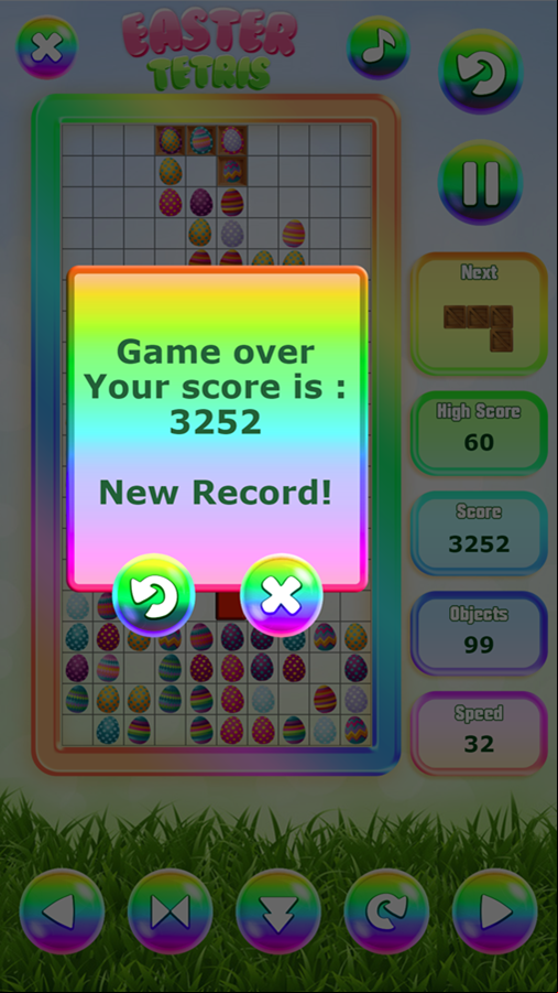 Easter Tetris Game Over Screen Screenshot.