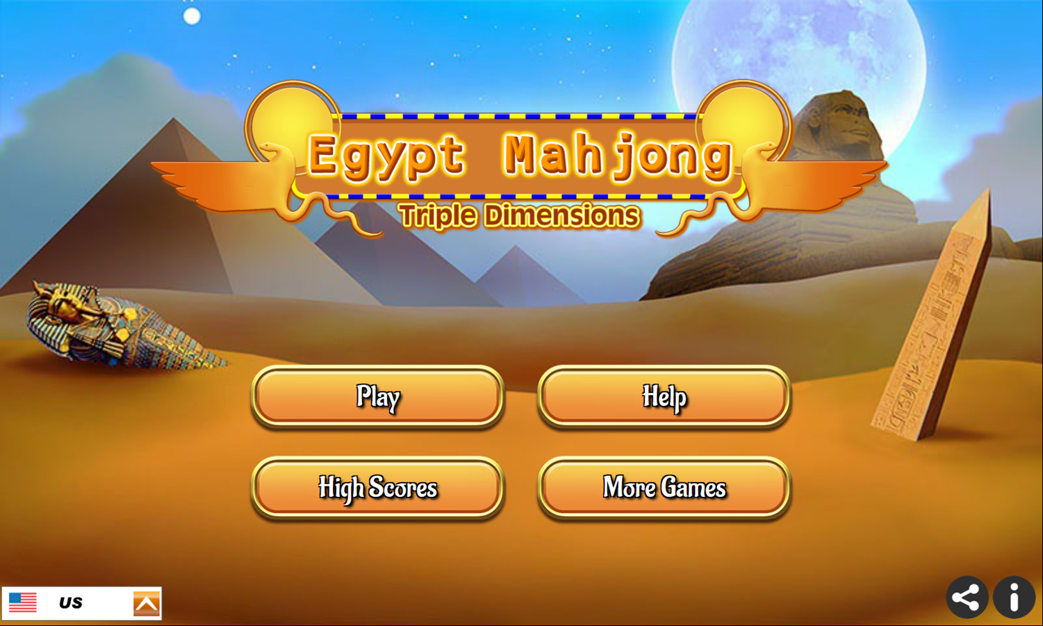 Egypt Mahjong Triple Dimensions Game Welcome Screen Screenshot.