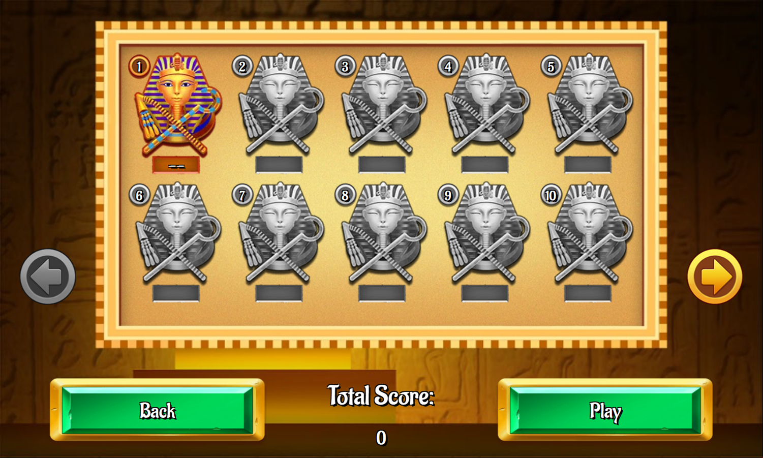 Egypt Solitaire Game Level Select Screenshot.