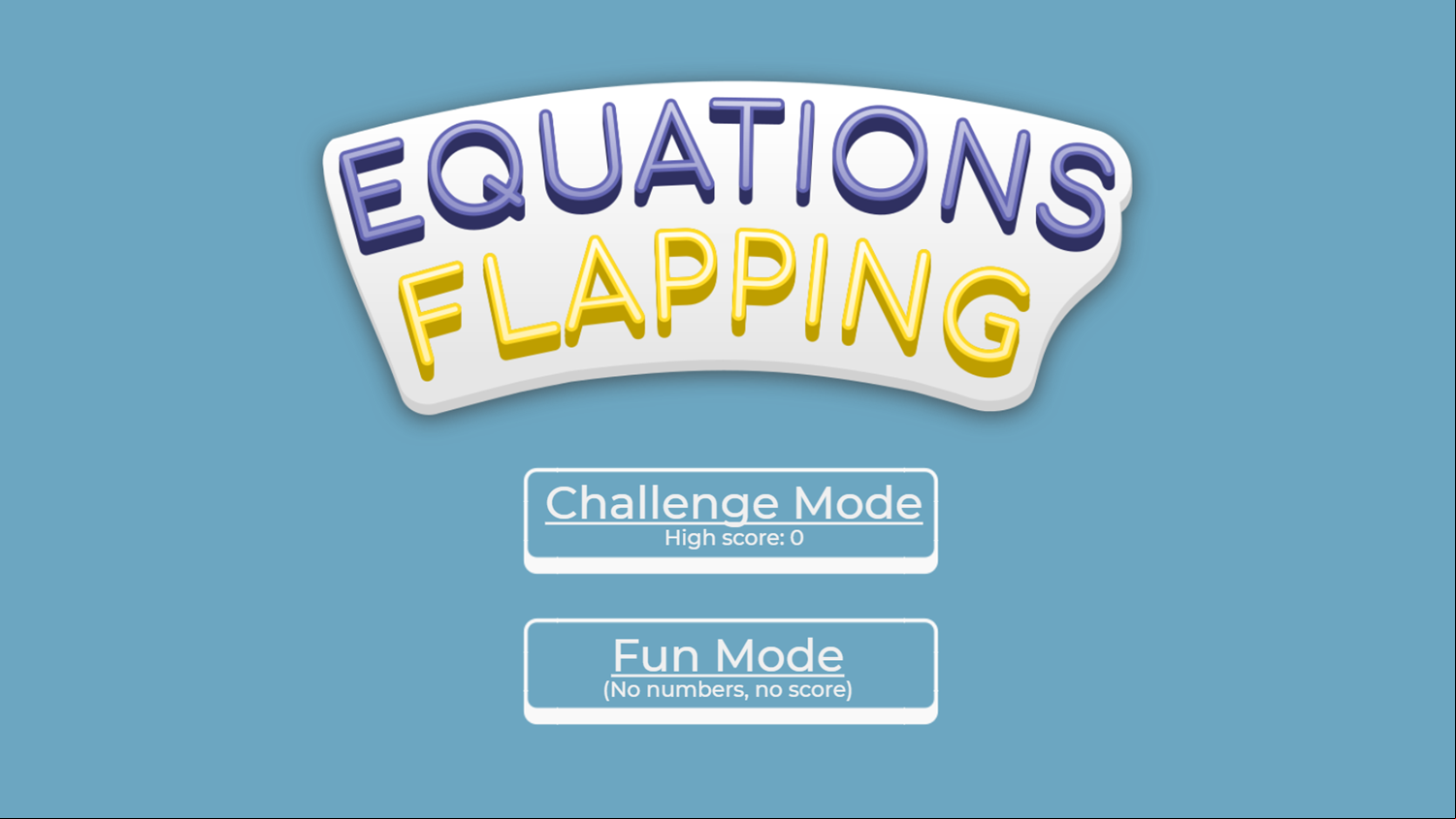 Equations Flapping Game Welcome Screen Screenshot.