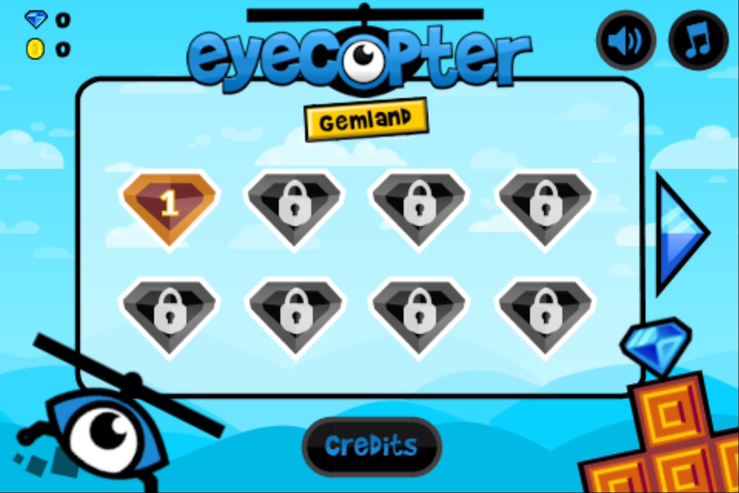 Eyecopter Gemland Game Level Select Screenshot.