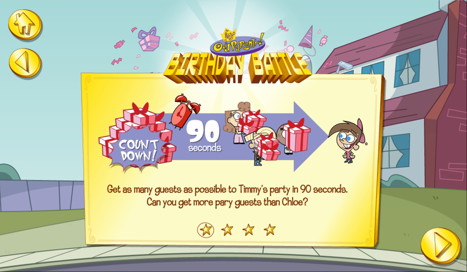 The Fairly OddParents Birthday Battle Game Countdown Mode Instructions Screen Screenshot.