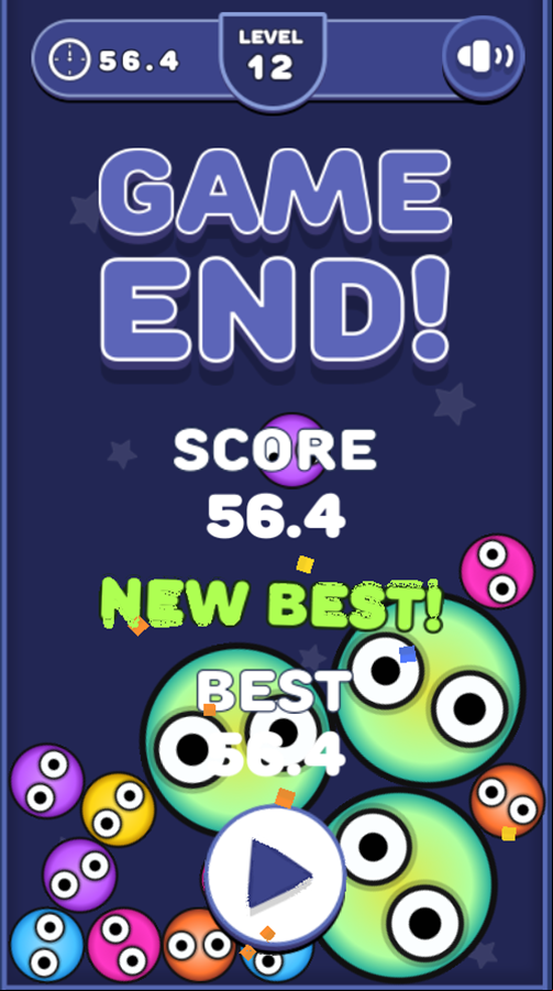 Falling Balls Game Over Screen Screenshot.
