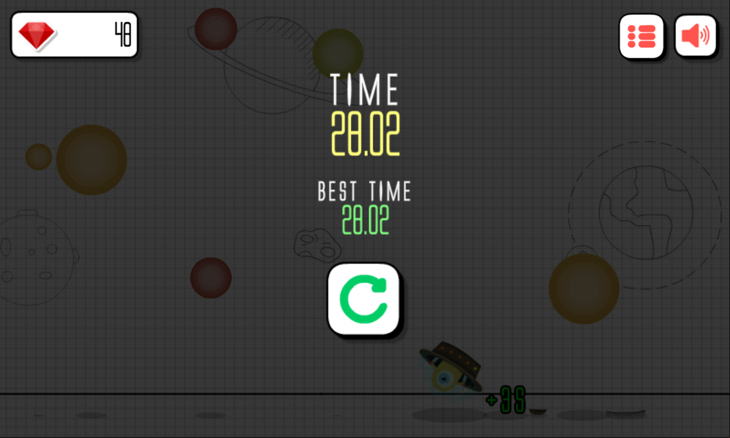Falling Orbs Game Over Screenshot.