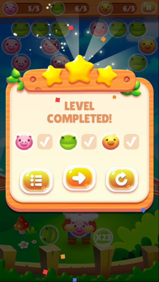 Farm Rescue Game Level Complete Screen Screenshot.