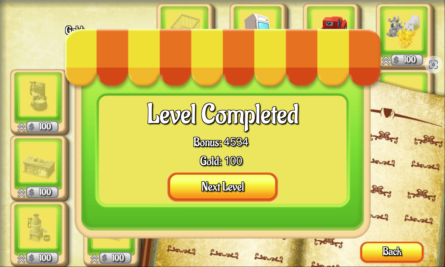 Farm Town Game Level Completed Screen Screenshot.