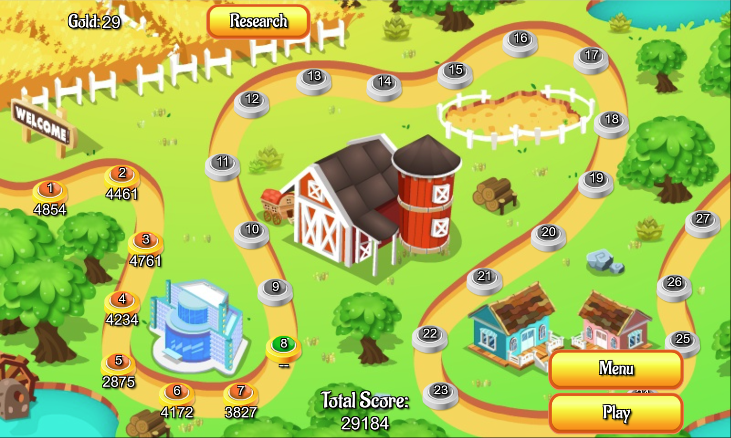 Farm Town Game Level Select Screen Screenshot.