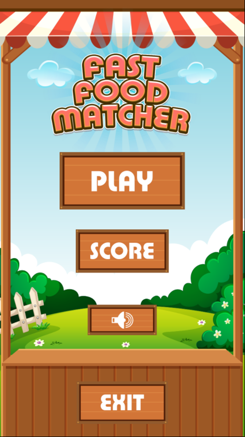 Fast Food Matcher Game Welcome Screen Screenshot.