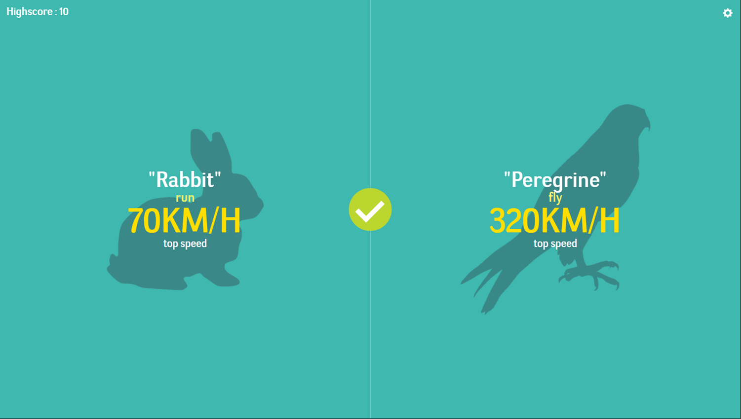 Faster or Slower Game Answer Screenshot.
