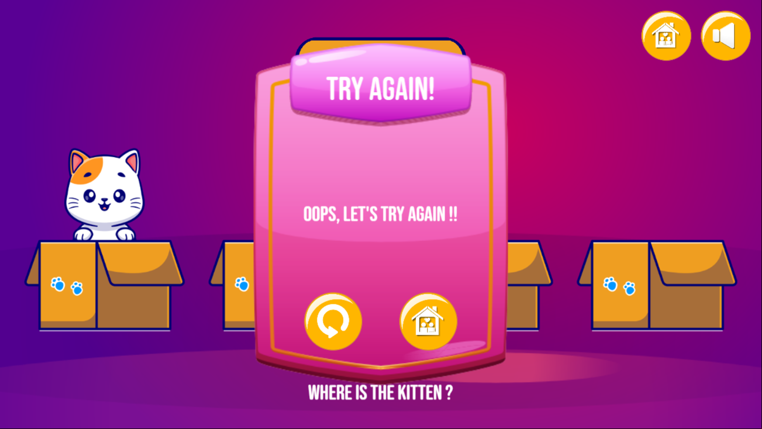 Find Kitten Game Try Again Screenshot.