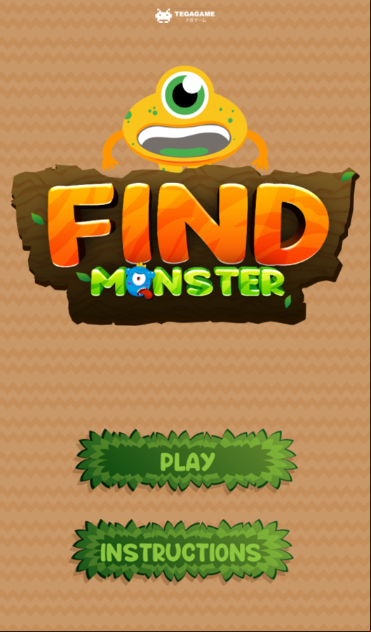 Find Monster Game Welcome Screen Screenshot.