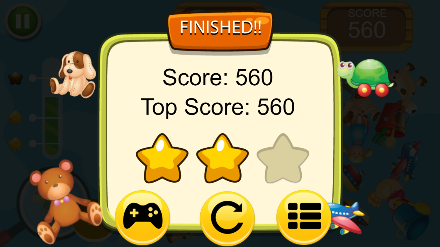 Find Toys Game Over Screenshot.