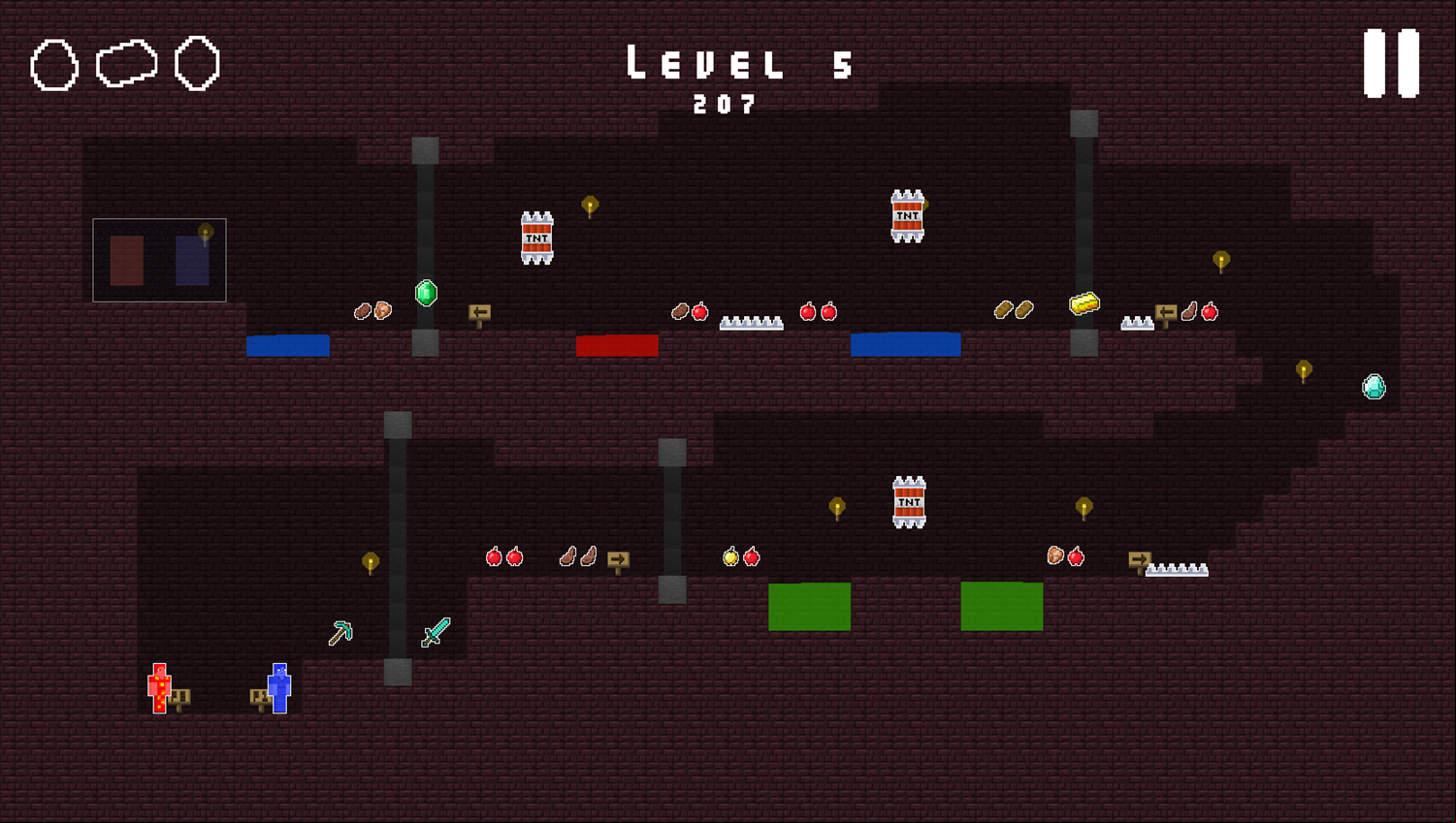 Fire Steve and Water Alex Game Level Progress Screenshot.