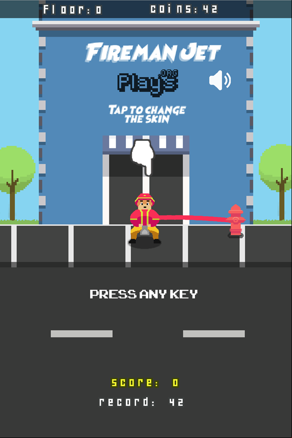 Fireman Jet Game Welcome Screen Screenshot.