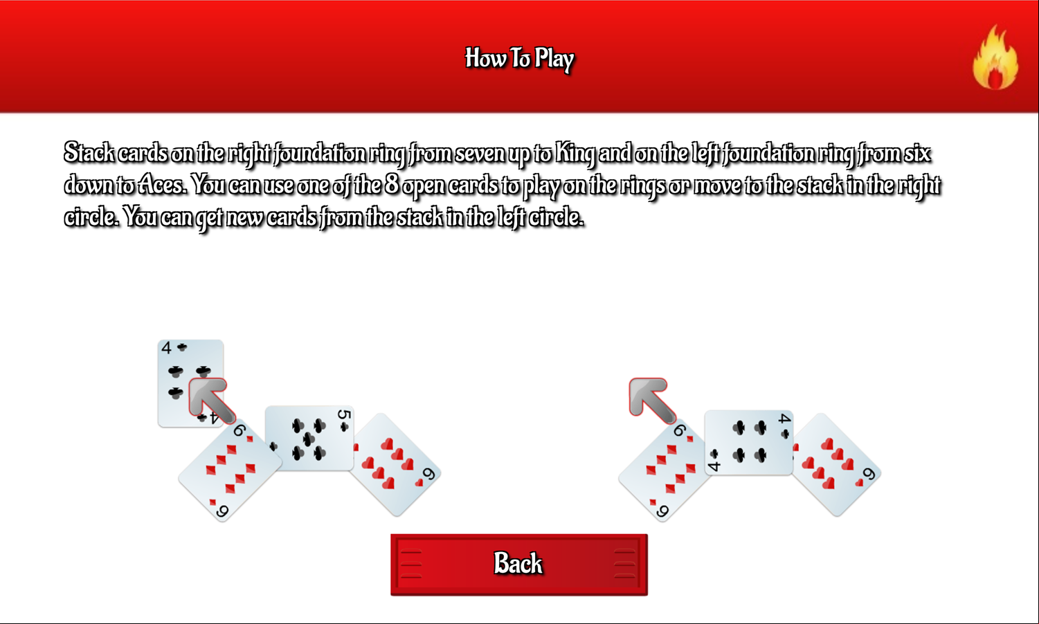 Firemen Solitaire Game How to Play Screen Screenshot.