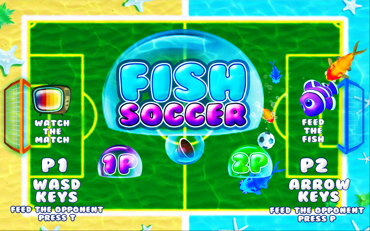Fish Soccer Game Welcome Screen Screenshot.