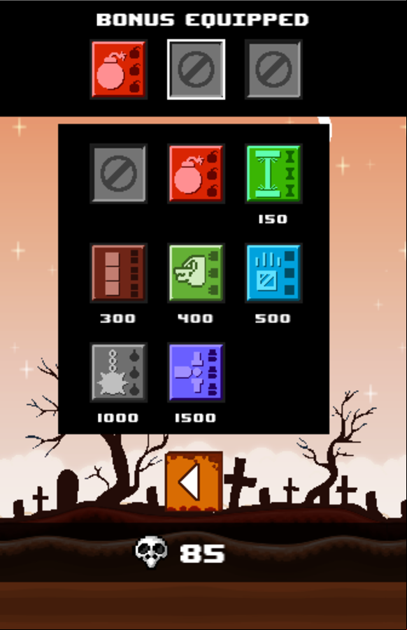 Flapping Crush Game Bonus Upgrades Screen Screenshot.