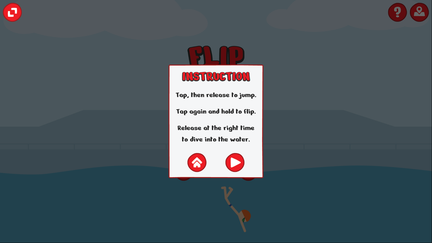Flip Diving Game Instruction Screenshot.