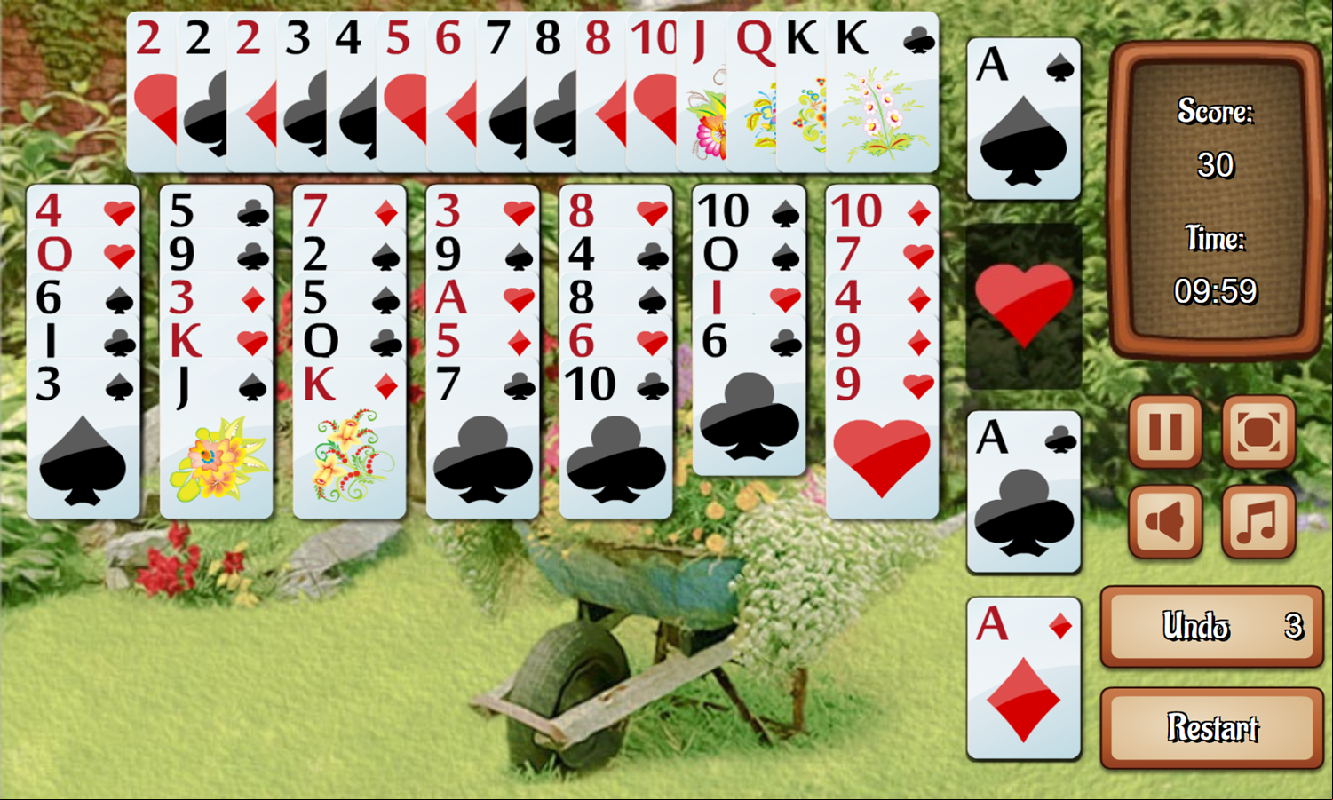 Flower Garden Solitaire Game Start Screenshot.