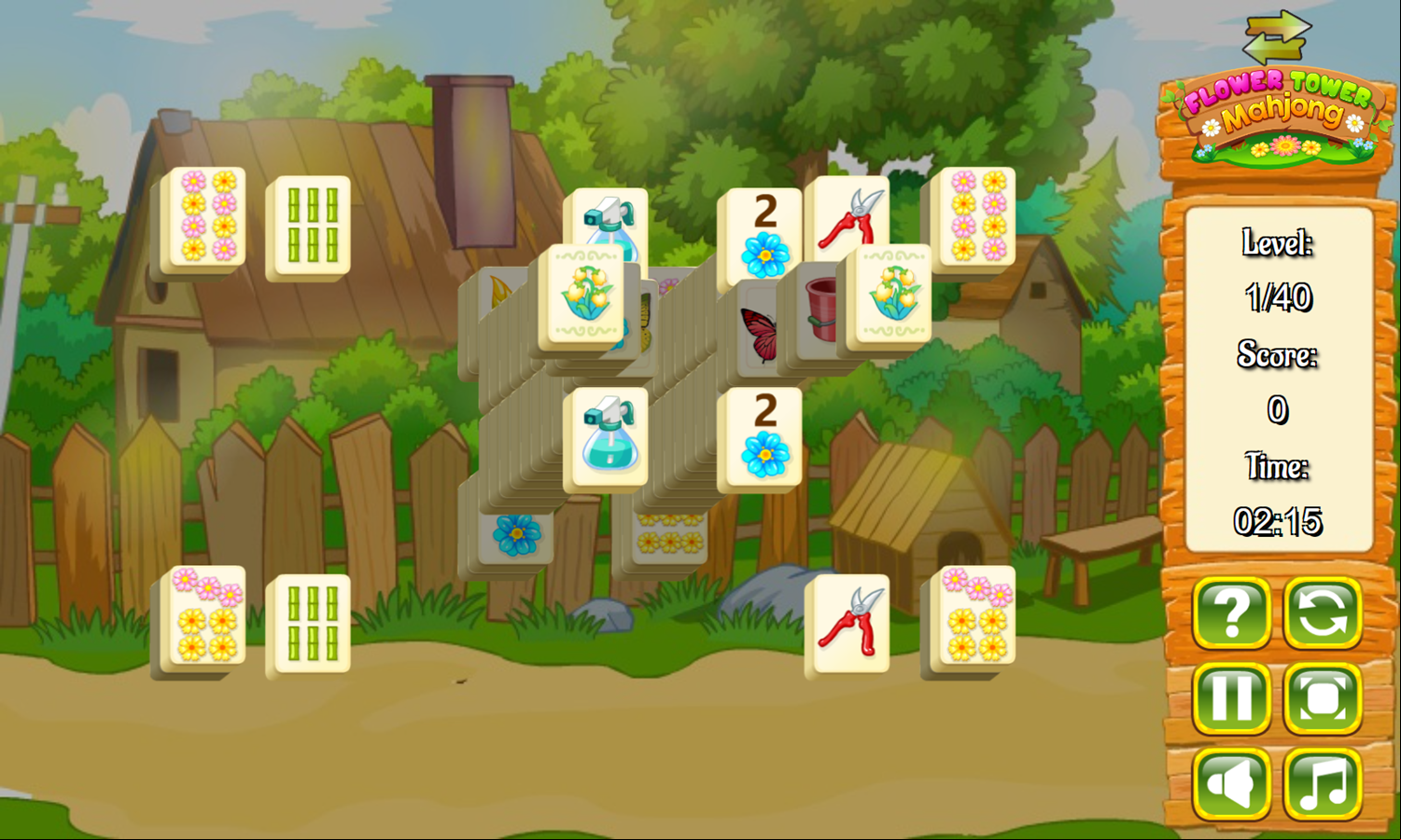 Flower Tower Mahjong Game Level Start Screenshot.
