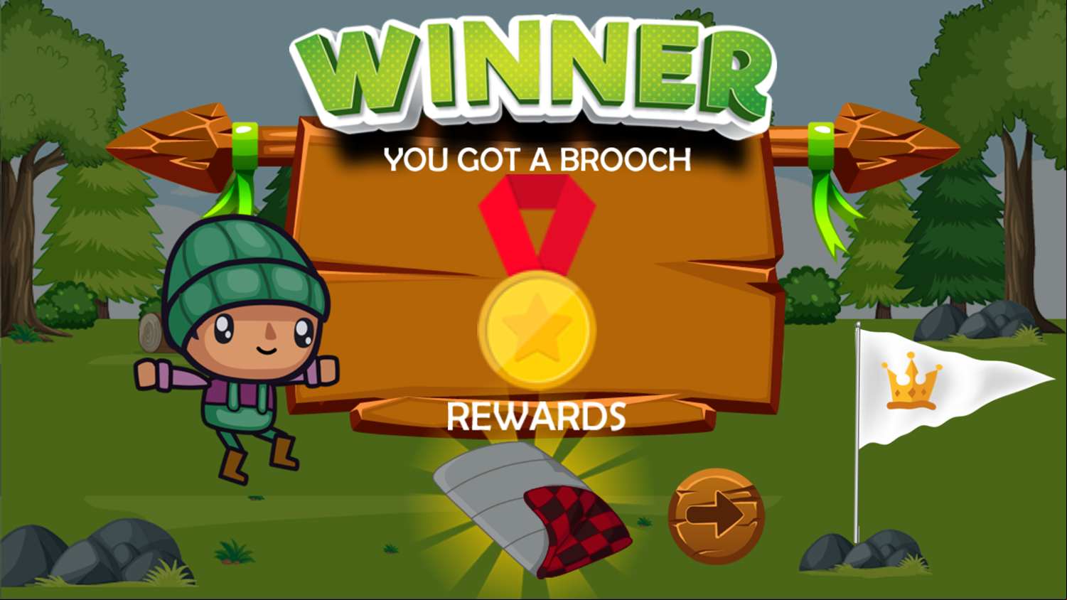 Forest Camp Adventure Game Level Complete Screenshot.