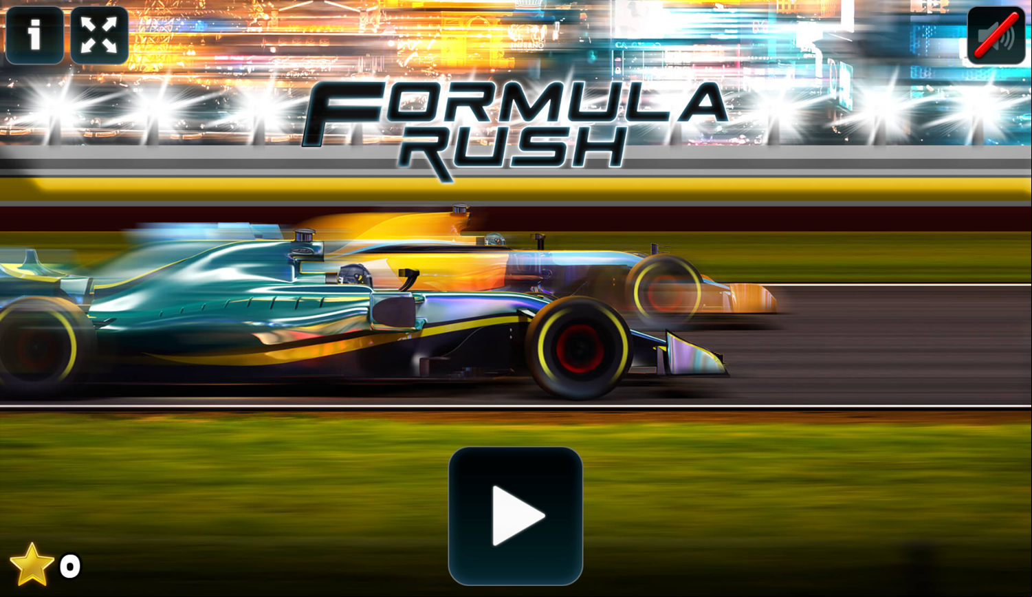 Formula Rush Game Welcome Screen Screenshot.
