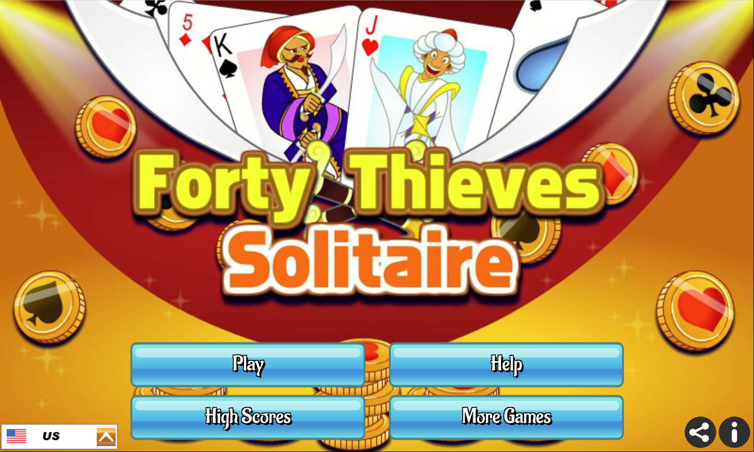 Forty Thieves Solitaire Game Welcome Screen Screenshot.