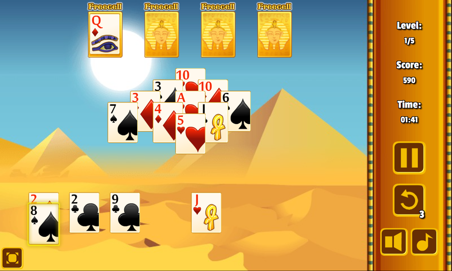 Freecell Giza Solitaire Game Play Screenshot.