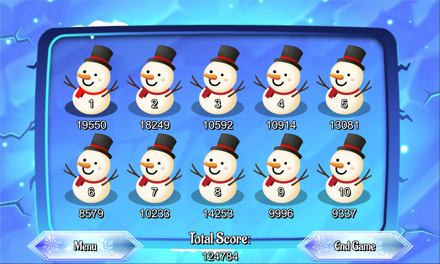 Frozen Castle Solitaire Game Level Select Screen Screenshot.