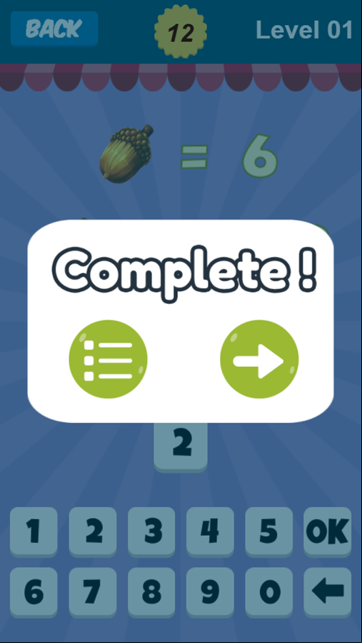 Fruit Math Game Level Complete Screenshot.