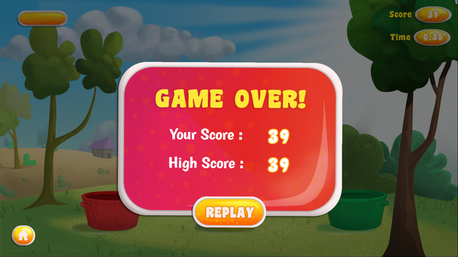 Fruity Baskets Game Over Screenshot.